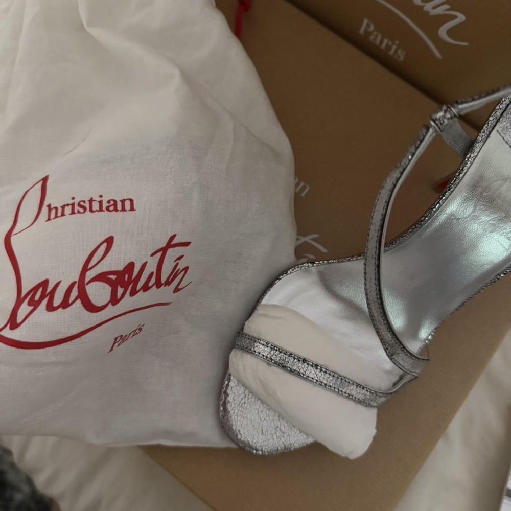Christian Louboutin Silver Strappy Sandals with Red Soles - Picture 6 of 6